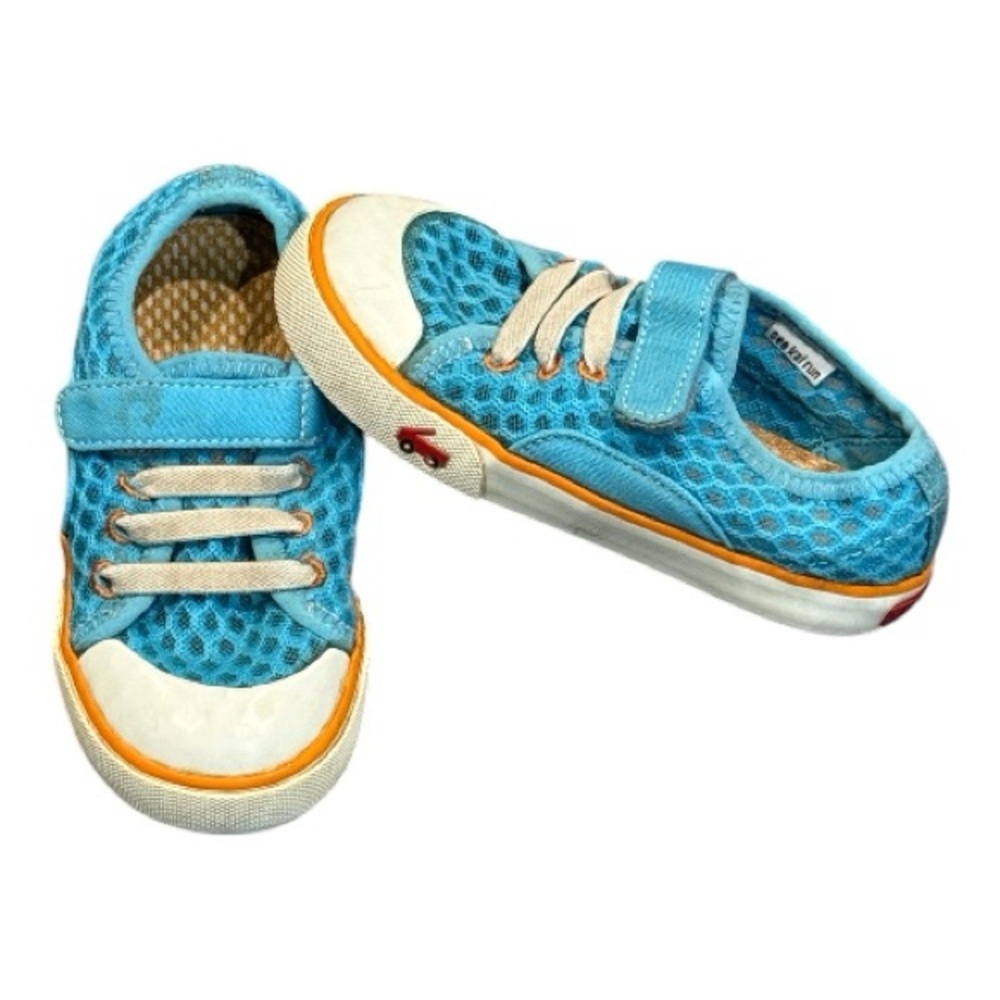 Kids Blue Mesh Velcro Sneakers - Picture 2 of 8